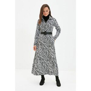 Trendyol Black Shirt Collar Zebra Patterned Dress With Belt and Pocket