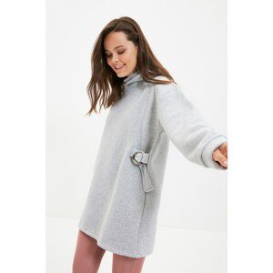 Trendyol Gray Hooded Knitted Sweatshirt with Feathers and Accessories