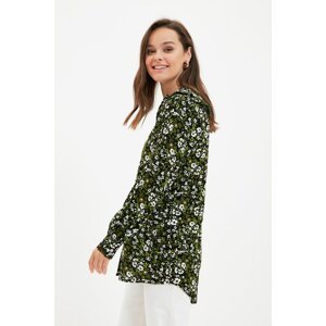 Trendyol Green Peter Pan Collar Floral Patterned Tunic