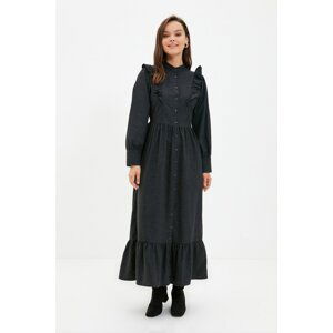 Trendyol Anthracite Judge Collar Ruffle Detailed Dress