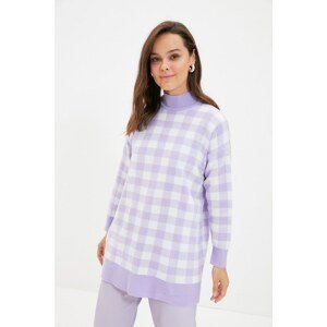 Trendyol Lilac Half Turtleneck Checkered Patterned Knitwear Sweater
