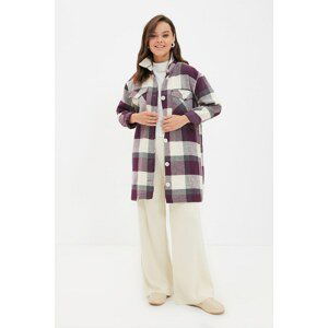 Trendyol Purple Wide Cut Check Lined Shirt Jacket Coat