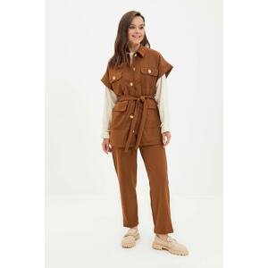 Trendyol Camel Gold Buttoned Vest-Pants Knitted Suit