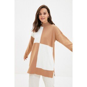 Trendyol Camel Half Turtleneck Color Block Knitwear Sweater