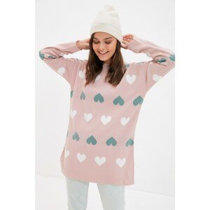 Trendyol Pink Crew Neck Heart Patterned Knitwear Sweater