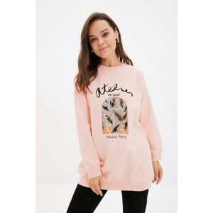 Trendyol Powder Crew Neck Printed Knitted Sweatshirt