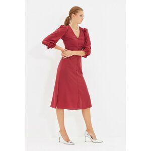 Trendyol Claret Red Balloon Sleeve Button Detailed Dress