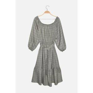 Trendyol Gray Belted Check Dress