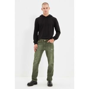 Trendyol Khaki Men's Straight Fit Rake Destroyed Jeans