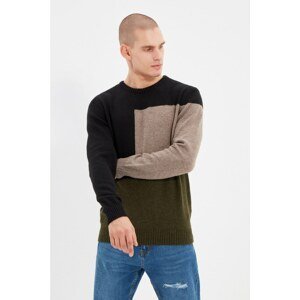 Trendyol Black Men's Crew Neck Regular Fit Paneled Knitwear Sweater