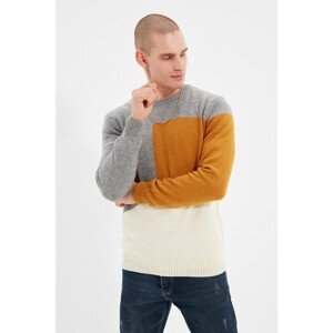 Trendyol Gray Men's Crew Collar Regular Fit Paneled Knitwear Sweater