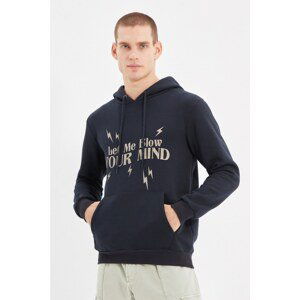 Trendyol Navy Men Regular Fit Hooded Long Sleeve Printed Sweatshirt