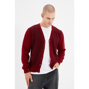 Trendyol Dark Claret Red Men Regular Fit Striped Cardigan