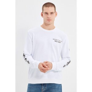 Trendyol White Men Regular Fit Crew Neck Long Sleeve Printed Sweatshirt