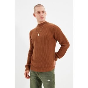 Trendyol Camel Men Regular Fit Half Turtleneck Textured Basic Knitwear Sweater