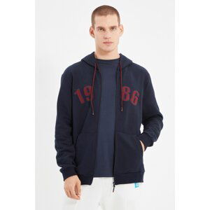 Trendyol Navy Men Regular Fit Long Sleeve Hooded Zipper Embroidery Sweatshirt