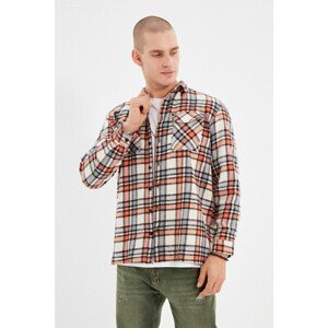 Trendyol Orange Men Regular Fit Shirt Collar Double Pocket Covered Lumberjack Plaid Shirt