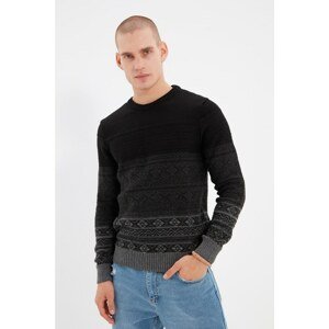 Trendyol Black Men Regular Fit Crew Neck Jacquard Sweater