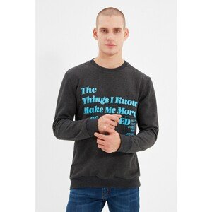 Trendyol Anthracite Men Regular Fit Short Sleeve Crew Neck Printed Sweatshirt