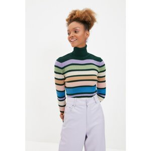 Trendyol Green Striped Turtleneck Knitwear Sweater