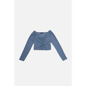 Trendyol Indigo Carmen Collar Crop Knitted Blouse