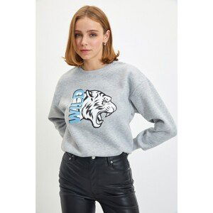 Trendyol Gray Printed Basic Knitted Sweatshirt