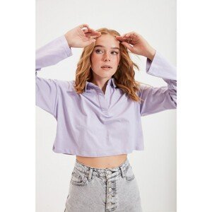 Trendyol Lilac Polo Collar Crop Knitted T-Shirt