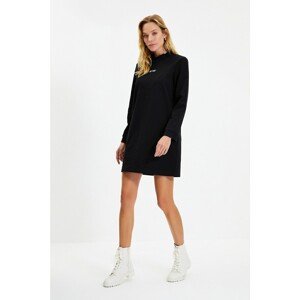 Trendyol Black Stand Up Collar Embroidered Knitted Dress