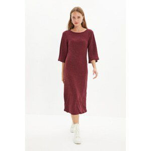 Trendyol Burgundy Boat Neck Fake Knitwear Knitted Dress