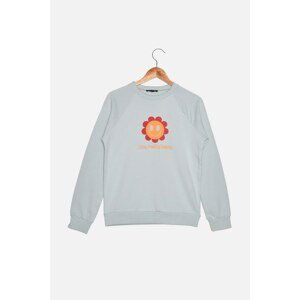 Trendyol Light Blue 100% Organic Cotton Printed Basic Knitted Thin Sweatshirt