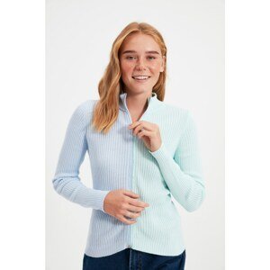 Trendyol Light Blue Color Block Zipper Detailed Knitwear Cardigan