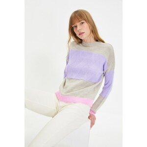 Trendyol Stone Color Block Knitted Detailed Knitwear Sweater