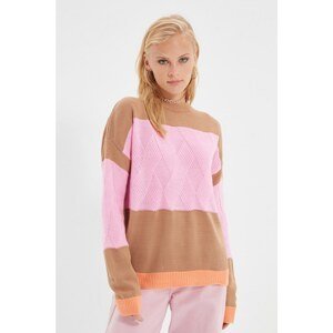 Trendyol Camel Knit Detailed Color Block Knitwear Sweater