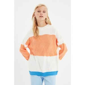 Trendyol Ecru Color Block Knitted Detailed Knitwear Sweater