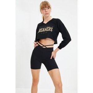 Trendyol Black Crop Printed Sports Slim Sweatshirt