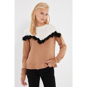 Trendyol Ecru Color Block Tassel Detailed Knitwear Sweater