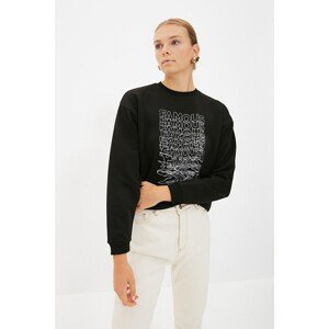 Trendyol Black Basic Printed Knitted Sweatshirt