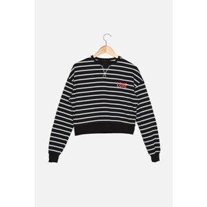 Trendyol Black Striped Printed Basic Slim Knitted Sweatshirt