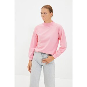 Trendyol Pink Stand-Up Collar Loose Knitted Slim Sweatshirt