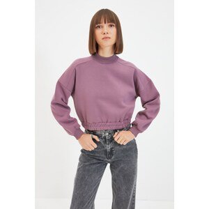 Trendyol Plum Stand Collar Raised Crop Knitted Thick Sweatshirt