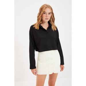 Trendyol Black Polo Neck Crop Knitted T-Shirt