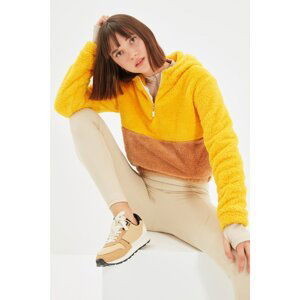 Trendyol Mustard Basic Plush Color Block Sweatshirt