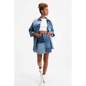 Trendyol Blue Color Block Mini Denim Skirt