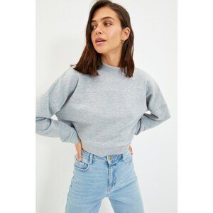 Trendyol Gray Stand Up Collar Crop Knitted Thick Sweatshirt