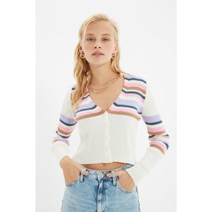 Trendyol Ecru Striped Crop Knitwear Cardigan