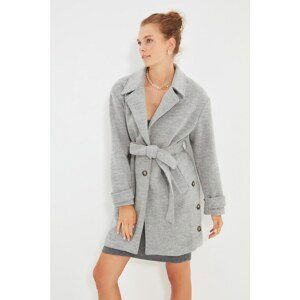 Trendyol Gray Belted Oversize Slit Wool Cachet Coat