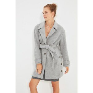 Trendyol Gray Belted Oversize Slit Wool Cachet Coat