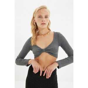 Trendyol Anthracite Super Crop Knitted Look Knitted Blouse