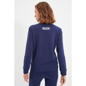 Trendyol Navy Blue 100% Organic Cotton Printed Basic Knitted Sweatshirt