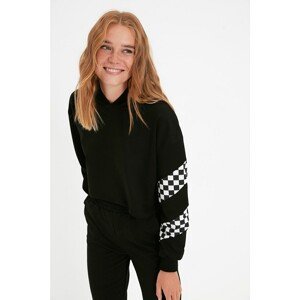 Trendyol Black Printed Crop Knitted Sweatshirt